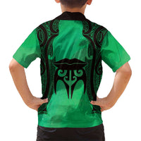 Personalised Moko Kauae New Zealand Kid Hawaiian Shirt Maori Chin Tattoo Green - Polynesian Pride