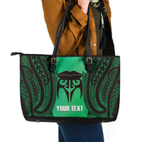 Personalised Moko Kauae New Zealand Leather Tote Bag Maori Chin Tattoo Green LT14 - Polynesian Pride