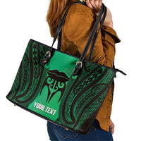 Personalised Moko Kauae New Zealand Leather Tote Bag Maori Chin Tattoo Green LT14 - Polynesian Pride