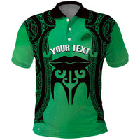 Personalised Moko Kauae New Zealand Polo Shirt Maori Chin Tattoo Green - Polynesian Pride