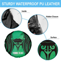 Personalised Moko Kauae New Zealand Spare Tire Cover Maori Chin Tattoo Green - Polynesian Pride