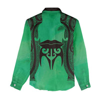 Personalised Moko Kauae New Zealand Women Casual Shirt Maori Chin Tattoo Green LT14 - Polynesian Pride
