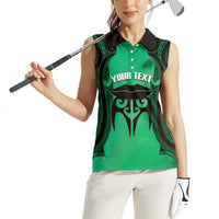 Personalised Moko Kauae New Zealand Women Sleeveless Polo Shirt Maori Chin Tattoo Green - Polynesian Pride