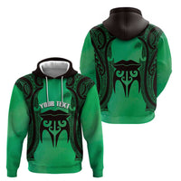 Personalised Moko Kauae New Zealand Zip Hoodie Maori Chin Tattoo Green - Polynesian Pride