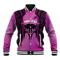 Personalised Moko Kauae New Zealand Baseball Jacket Maori Chin Tattoo Pink LT14 Unisex Pink - Polynesian Pride