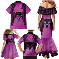 Personalised Moko Kauae New Zealand Family Matching Mermaid Dress and Hawaiian Shirt Maori Chin Tattoo Pink LT14 - Polynesian Pride
