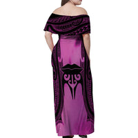 Personalised Moko Kauae New Zealand Family Matching Off Shoulder Maxi Dress and Hawaiian Shirt Maori Chin Tattoo Pink - Polynesian Pride
