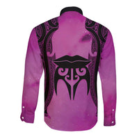 Personalised Moko Kauae New Zealand Long Sleeve Button Shirt Maori Chin Tattoo Pink LT14 - Polynesian Pride
