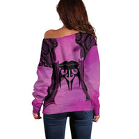 Personalised Moko Kauae New Zealand Off Shoulder Sweater Maori Chin Tattoo Pink LT14 - Polynesian Pride
