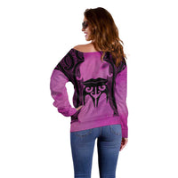 Personalised Moko Kauae New Zealand Off Shoulder Sweater Maori Chin Tattoo Pink LT14 - Polynesian Pride