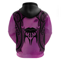 Personalised Moko Kauae New Zealand Zip Hoodie Maori Chin Tattoo Pink - Polynesian Pride