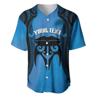 Personalised Moko Kauae New Zealand Baseball Jersey Maori Chin Tattoo Blue LT14 Blue - Polynesian Pride
