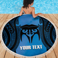 Personalised Moko Kauae New Zealand Beach Blanket Maori Chin Tattoo Blue - Polynesian Pride