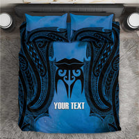 Personalised Moko Kauae New Zealand Bedding Set Maori Chin Tattoo Blue - Polynesian Pride