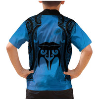 Personalised Moko Kauae New Zealand Family Matching Mermaid Dress and Hawaiian Shirt Maori Chin Tattoo Blue LT14 - Polynesian Pride