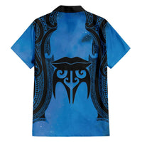 Personalised Moko Kauae New Zealand Family Matching Short Sleeve Bodycon Dress and Hawaiian Shirt Maori Chin Tattoo Blue LT14 - Polynesian Pride