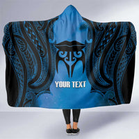 Personalised Moko Kauae New Zealand Hooded Blanket Maori Chin Tattoo Blue LT14 One Size Blue - Polynesian Pride