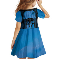 Personalised Moko Kauae New Zealand Kid Short Sleeve Dress Maori Chin Tattoo Blue - Polynesian Pride