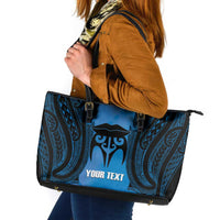 Personalised Moko Kauae New Zealand Leather Tote Bag Maori Chin Tattoo Blue LT14 Blue - Polynesian Pride