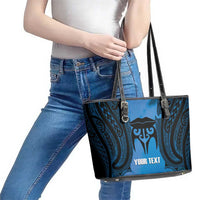 Personalised Moko Kauae New Zealand Leather Tote Bag Maori Chin Tattoo Blue LT14 - Polynesian Pride