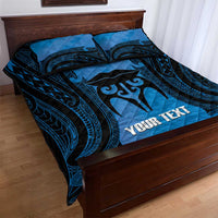 Personalised Moko Kauae New Zealand Quilt Bed Set Maori Chin Tattoo Blue - Polynesian Pride