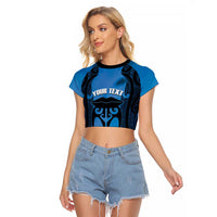 Personalised Moko Kauae New Zealand Raglan Cropped T Shirt Maori Chin Tattoo Blue LT14 Female Blue - Polynesian Pride
