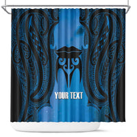 Personalised Moko Kauae New Zealand Shower Curtain Maori Chin Tattoo Blue LT14 Blue - Polynesian Pride