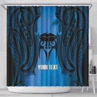 Personalised Moko Kauae New Zealand Shower Curtain Maori Chin Tattoo Blue LT14 - Polynesian Pride