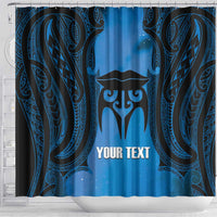 Personalised Moko Kauae New Zealand Shower Curtain Maori Chin Tattoo Blue LT14 - Polynesian Pride