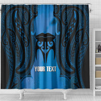 Personalised Moko Kauae New Zealand Shower Curtain Maori Chin Tattoo Blue LT14 - Polynesian Pride