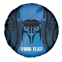 Personalised Moko Kauae New Zealand Spare Tire Cover Maori Chin Tattoo Blue - Polynesian Pride