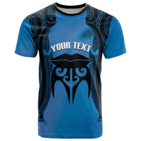 Personalised Moko Kauae New Zealand T Shirt Maori Chin Tattoo Blue LT14 Blue - Polynesian Pride