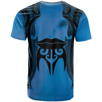 Personalised Moko Kauae New Zealand T Shirt Maori Chin Tattoo Blue LT14 - Polynesian Pride