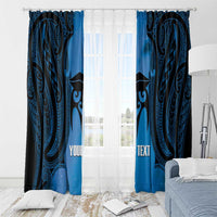 Personalised Moko Kauae New Zealand Window Curtain Maori Chin Tattoo Blue - Polynesian Pride