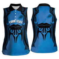 Personalised Moko Kauae New Zealand Women Sleeveless Polo Shirt Maori Chin Tattoo Blue - Polynesian Pride