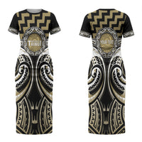 Aotearoa Waikato Tainui Personalised Couples Matching Short Sleeve Bodycon Dress and Long Sleeve Button Shirt Maori Iwi Poutama Puhoro Tattoo LT14 - Polynesian Pride