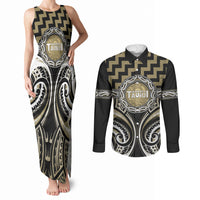 Aotearoa Waikato Tainui Personalised Couples Matching Tank Maxi Dress and Long Sleeve Button Shirt Maori Iwi Poutama Puhoro Tattoo LT14 Old Yellow - Polynesian Pride
