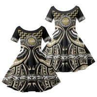 Aotearoa Waikato Tainui Personalised Family Matching Long Sleeve Bodycon Dress and Hawaiian Shirt Maori Iwi Poutama Puhoro Tattoo LT14 Daughter's Dress Old Yellow - Polynesian Pride