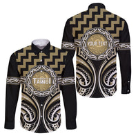 Aotearoa Waikato Tainui Personalised Family Matching Off Shoulder Maxi Dress and Hawaiian Shirt Maori Iwi Poutama Puhoro Tattoo LT14 Dad's Shirt - Long Sleeve Old Yellow - Polynesian Pride