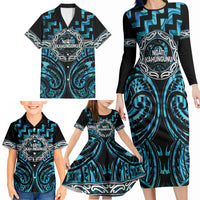 Aotearoa Ngati Kahungunu Personalised Family Matching Long Sleeve Bodycon Dress and Hawaiian Shirt Maori Iwi Poutama Puhoro Tattoo LT14 - Polynesian Pride