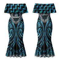 Aotearoa Ngati Kahungunu Personalised Family Matching Mermaid Dress and Hawaiian Shirt Maori Iwi Poutama Puhoro Tattoo LT14 Mom's Dress Turquoise - Polynesian Pride