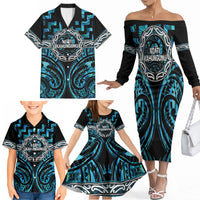 Aotearoa Ngati Kahungunu Personalised Family Matching Off The Shoulder Long Sleeve Dress and Hawaiian Shirt Maori Iwi Poutama Puhoro Tattoo LT14 - Polynesian Pride