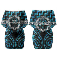 Aotearoa Ngati Kahungunu Personalised Family Matching Off Shoulder Short Dress and Hawaiian Shirt Maori Iwi Poutama Puhoro Tattoo LT14 Mom's Dress Turquoise - Polynesian Pride