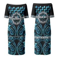 Aotearoa Ngati Kahungunu Personalised Family Matching Puletasi and Hawaiian Shirt Maori Iwi Poutama Puhoro Tattoo LT14 Mom's Dress Turquoise - Polynesian Pride