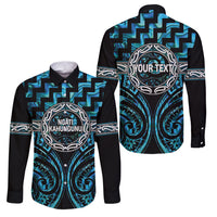 Aotearoa Ngati Kahungunu Personalised Family Matching Puletasi and Hawaiian Shirt Maori Iwi Poutama Puhoro Tattoo LT14 Dad's Shirt - Long Sleeve Turquoise - Polynesian Pride