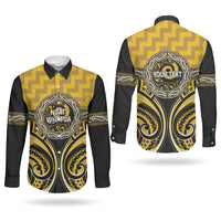 Aotearoa Ngati Whatua Personalised Couples Matching Off The Shoulder Long Sleeve Dress and Long Sleeve Button Shirt Maori Iwi Poutama Puhoro Tattoo LT14 - Polynesian Pride