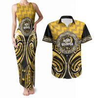 Aotearoa Ngati Whatua Personalised Couples Matching Tank Maxi Dress and Hawaiian Shirt Maori Iwi Poutama Puhoro Tattoo LT14 Yellow - Polynesian Pride