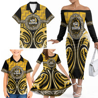 Aotearoa Ngati Whatua Personalised Family Matching Off The Shoulder Long Sleeve Dress and Hawaiian Shirt Maori Iwi Poutama Puhoro Tattoo LT14 - Polynesian Pride
