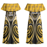 Aotearoa Ngati Whatua Personalised Family Matching Off Shoulder Maxi Dress and Hawaiian Shirt Maori Iwi Poutama Puhoro Tattoo LT14 Mom's Dress Yellow - Polynesian Pride