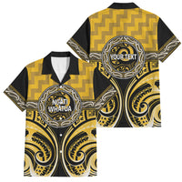 Aotearoa Ngati Whatua Personalised Family Matching Off Shoulder Short Dress and Hawaiian Shirt Maori Iwi Poutama Puhoro Tattoo LT14 Dad's Shirt - Short Sleeve Yellow - Polynesian Pride